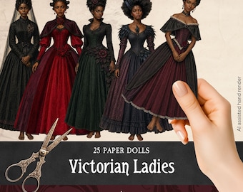 Victorian African American Paper Dolls, Printable Vintage Black Women Fussy Cuts, Ladies in Historical Costumes Ephemera for Scrapbooking