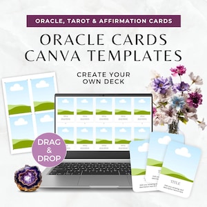 Plantilla de Canva para cartas del oráculo, cartas del tarot para imprimir por uno mismo, plantillas de cartas de afirmación con arrastrar y soltar, crea tu propia baraja del oráculo, uso comercial