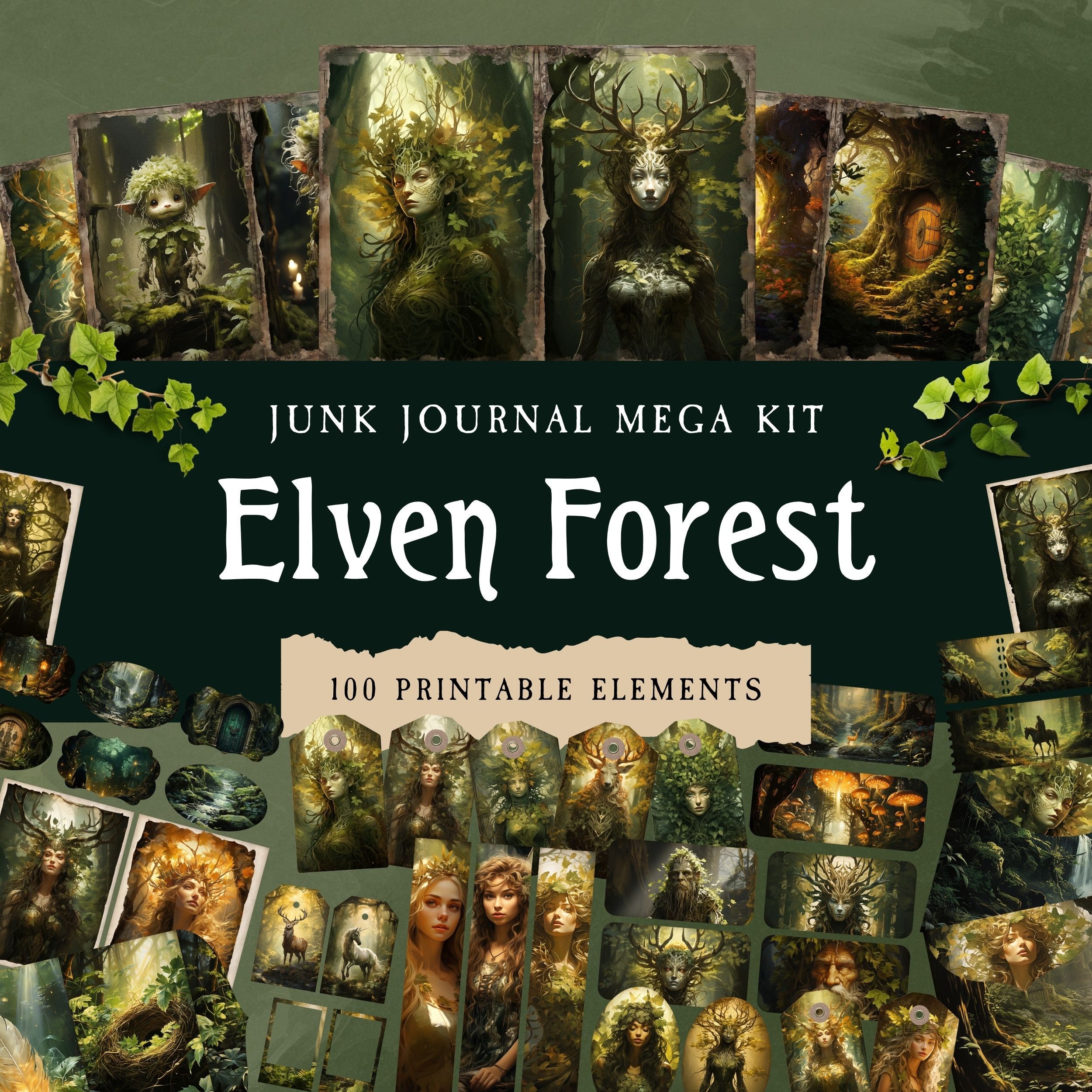 Junk Journal Kits Elven Forest, Enchanted Woodland Printable Paper ...