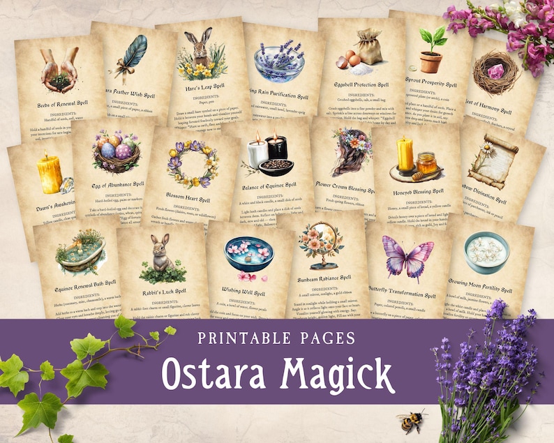 Ostara Spell Pages, Printable Spring Equinox Grimoire Cards, Wiccan ...