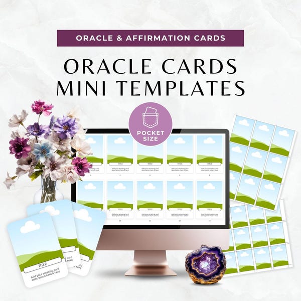 Szablon karty Oracle Canva w formacie kieszonkowym, małe szablony kart afirmacji DIY, mini karty tarota z funkcją „przeciągnij i upuść”, stwórz własną, małą talię kart Oracle