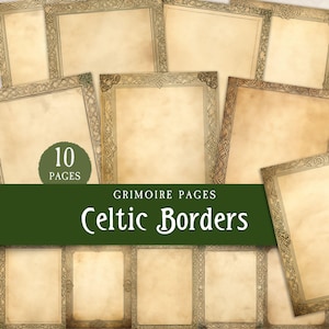 Diario basura con nudos celtas, patrones irlandeses medievales y bordes celtas decorativos, papel digital imprimible sagrado en blanco, páginas simples y dobles
