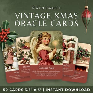 Vintages Weihnachtsorakel-Deck, druckbare Karten mit traditionellen Weihnachtsszenen, nostalgische festliche Orakelkarten, Retro Winter-Wahrsagewerkzeug