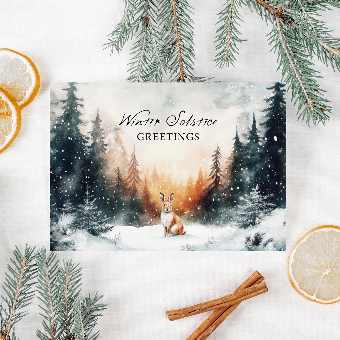 Winter Solstice Printable Rabbit Card, Forest Animal Yule Print, Pagan ...