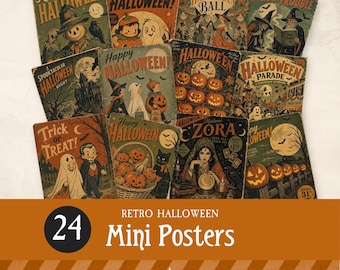 Retro Halloween Mini Posters, Printable Pumpkins Scrapbooking Cards, Spooky Junk Journal Inserts & Vintage Ghosts Ephemera Prints JJ007