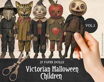 Creepy Children in Costumes Paper Dolls VOL3, Printable Victorian Halloween Fussy Cuts, Weird & Unique Ephemera, Surreal People Scrapbooking