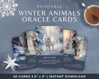 Spirit Animal Oracle Card Deck, Printable Cards with Winter Animals in a Snowy Forest, Mystical Woodland Wildlife Oracle, Divination Tool