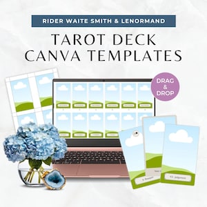 Modelo de baralho de tarô Canva, Rider Waite Smith e Lenormand editáveis faça você mesmo, faça suas próprias cartas de tarô, baralho completo personalizado de arcanos maiores e menores