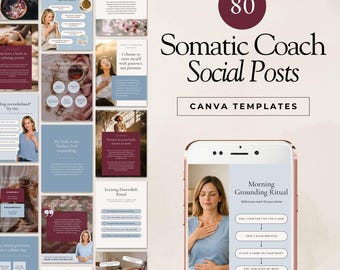 Modelli Instagram per la terapia somatica, post sui social media sulla regolazione del sistema nervoso, contenuti di coach olistici già pronti, modificabili in Canva