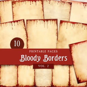 Bloody Borders Junk Journal Pages, Vampire Gothic Grimoire-papier met druipend bloed, afdrukbare griezelige scrapbookingset voor Halloween