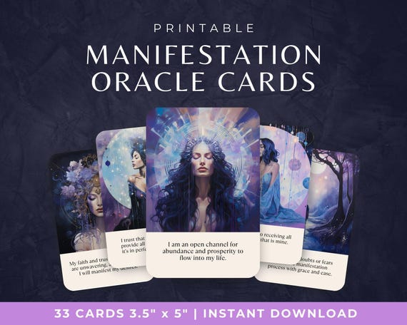 Manifestation Oracle Card Deck, Printable Divine Feminine Cards, Higher Self Messages Oracle Deck, Positive Affirmations, Digital Download