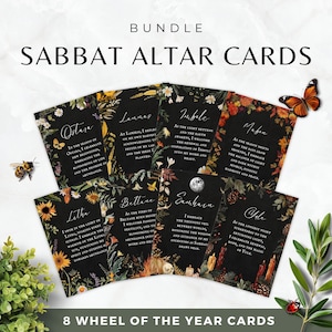 Rad des Jahres Altar Karten, 8 Sabbat Drucke: Imbolc, Ostara, Beltane, Litha, Lammas, Mabon, Samhain & Yule, Printable Pagan Ritual