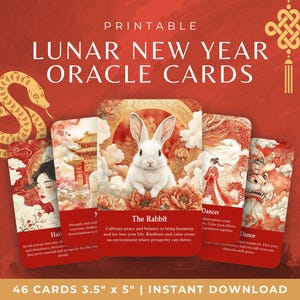 Baralho de Oráculo do Ano Novo Lunar, Cartões de Signos do Zodíaco Chinês para Imprimir, Baralho de Cartas de Oráculo do Horóscopo Animal Asiático, Ferramenta de Adivinhação Astrológica Oriental