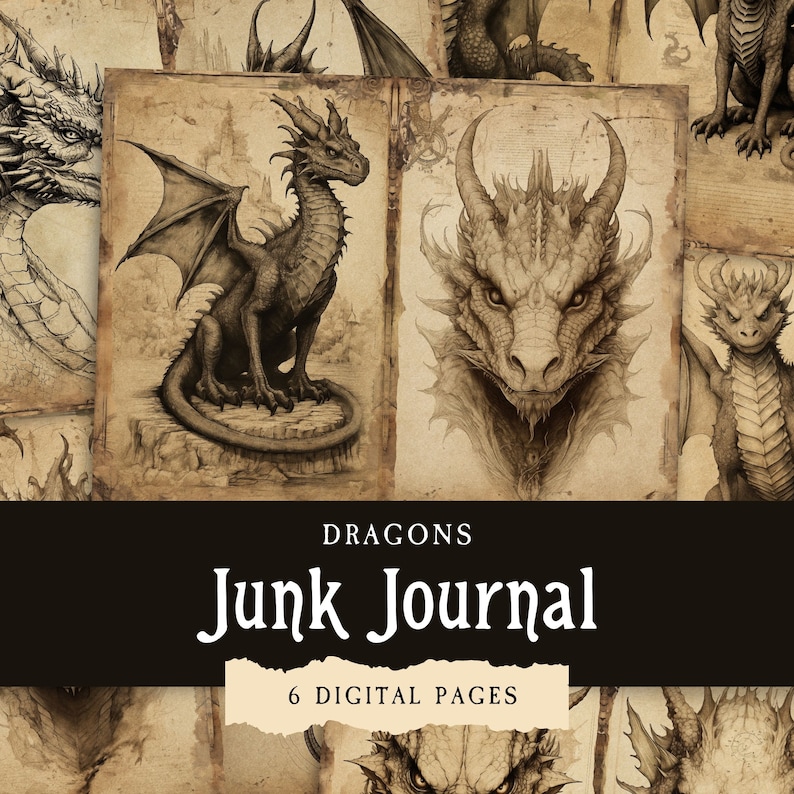 Dragon Junk Journal Papers, Printable Pages for Grimoire, Witchy Book ...