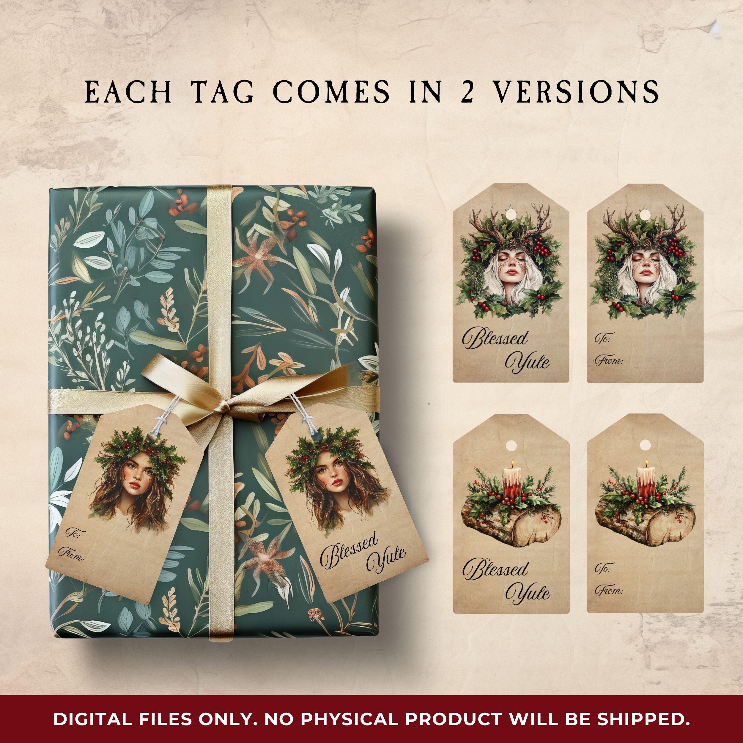Yuletide Tag Yule Gift Tags, Printable Pagan Christmas Labels, Festive Yuletide Note ...