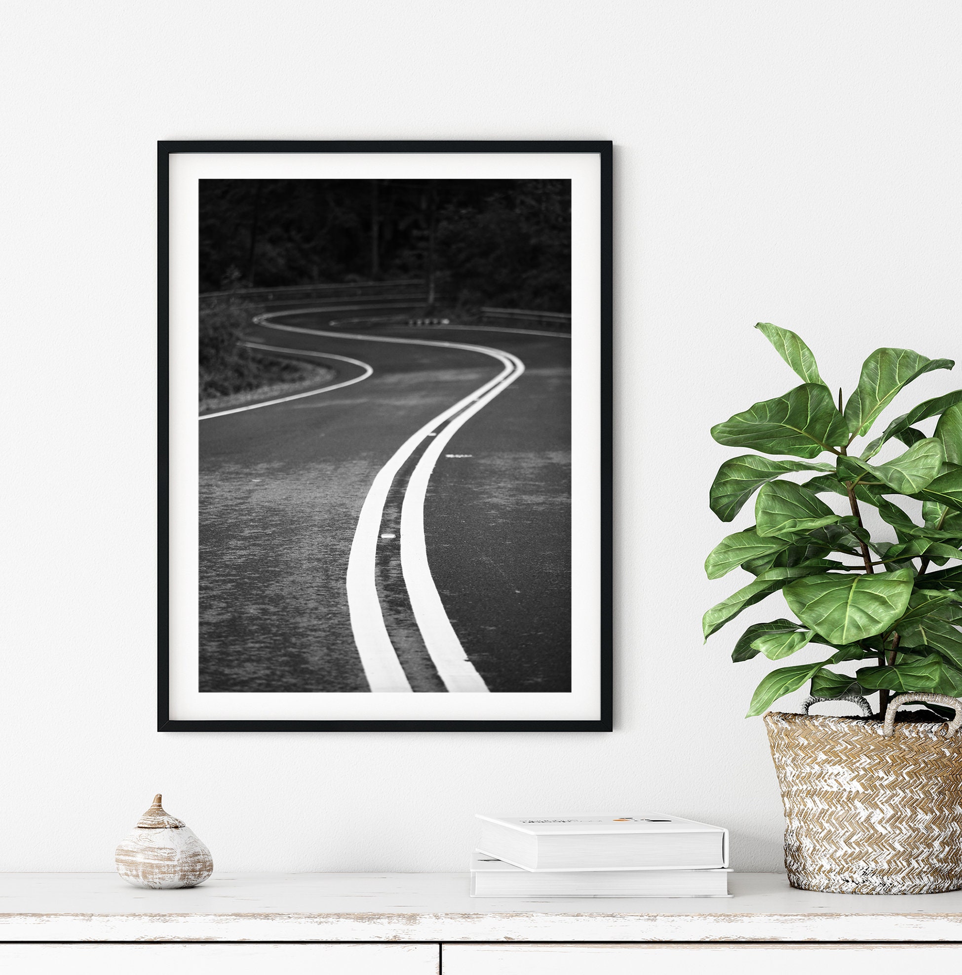 Black and white Printable Wall Art Road roadway | Etsy
