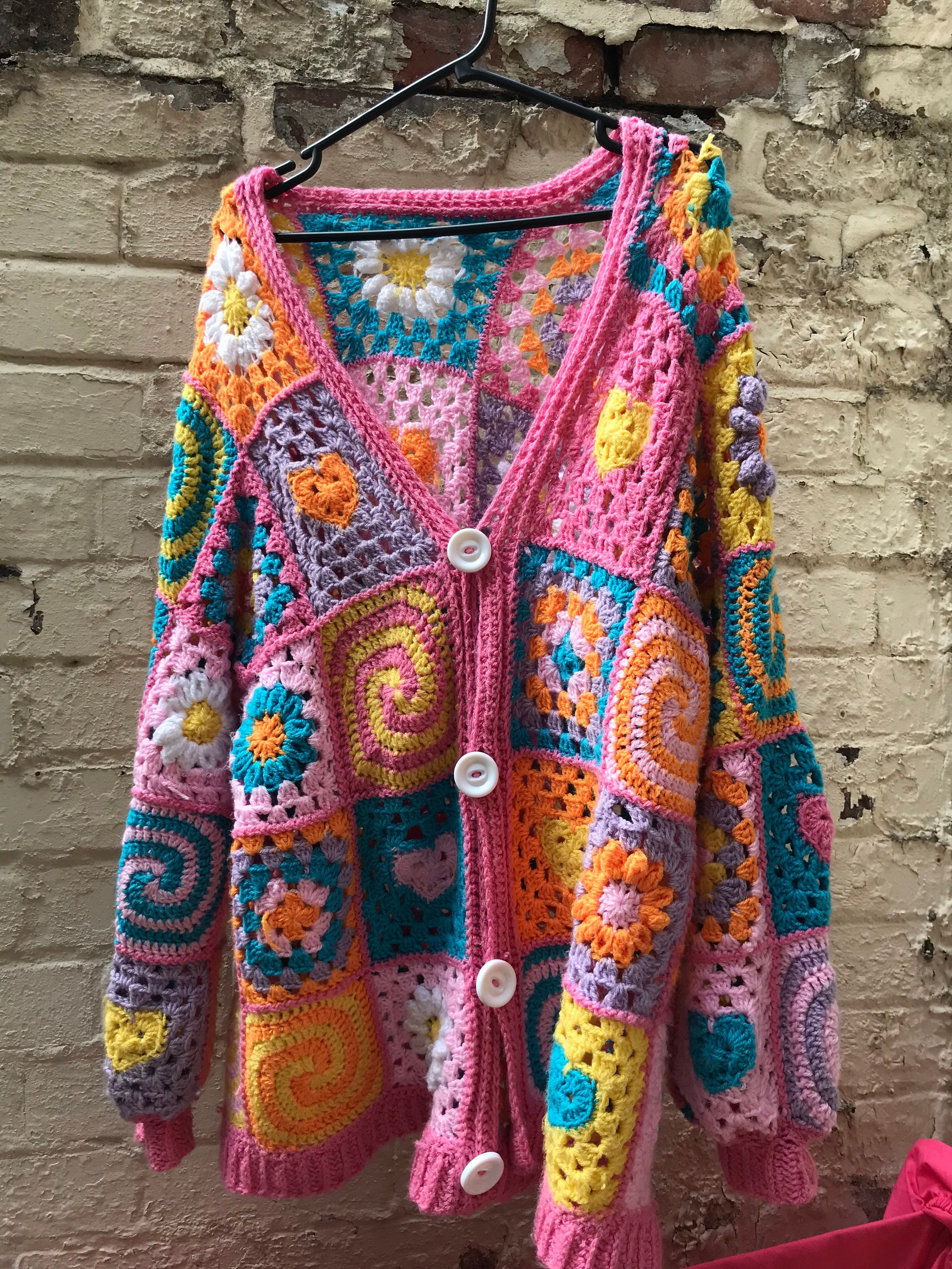 Beautiful Crochet Patchwork Cardigan Etsy UK