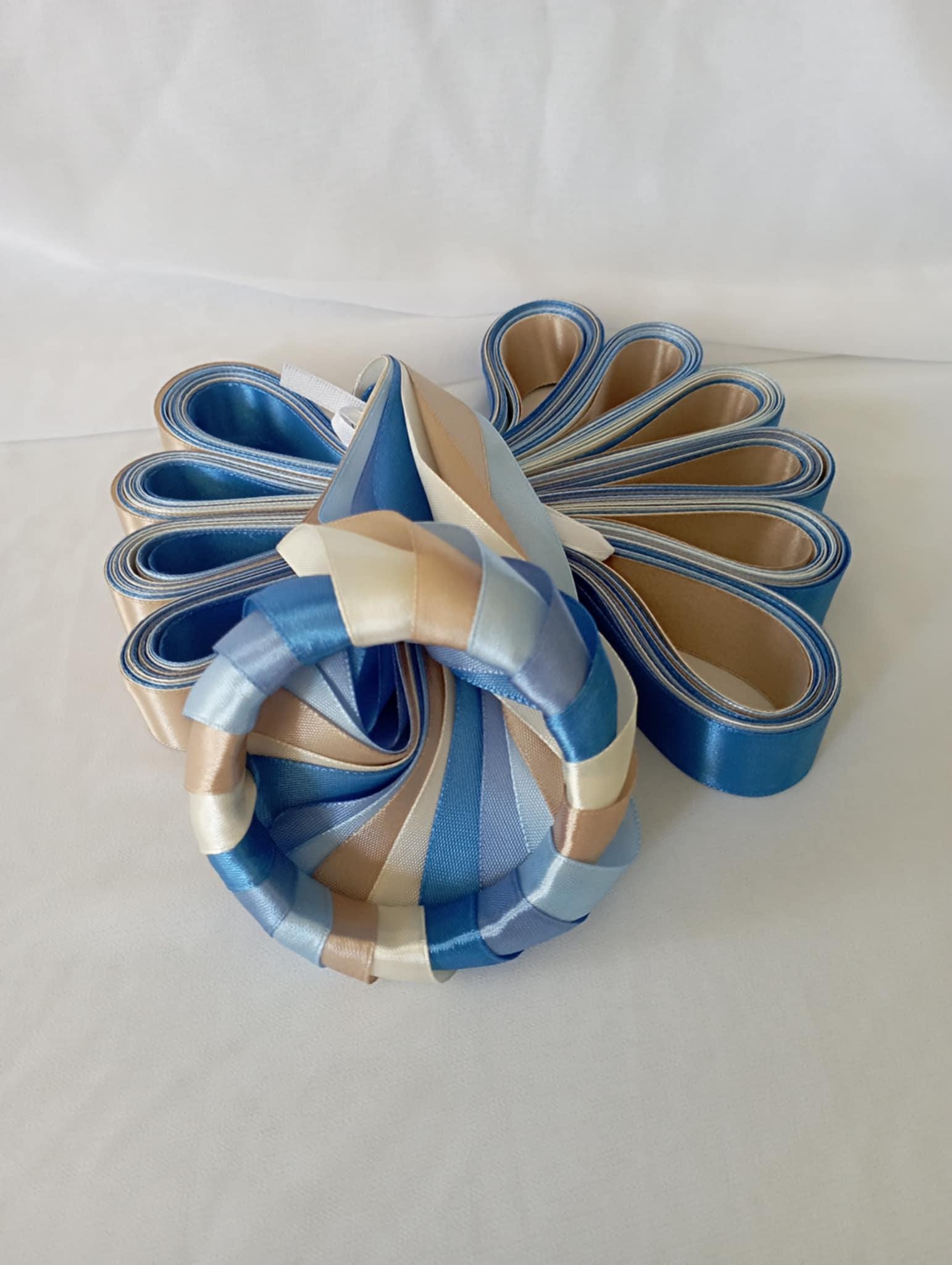 Ronde de rubans pour ronde de bouquet mariage bleu