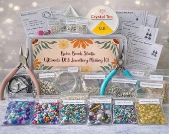 Complete Jewellery Making Kit with Tools, Beads, Findings, Charms & Instructions - UK Sourced - Perfect for Beginners