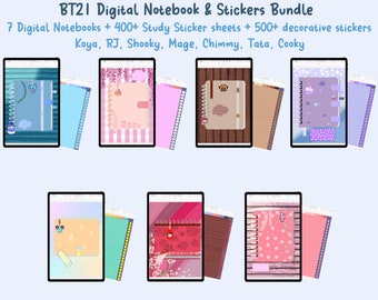 BT21 Digital Notebook Bundle: Kawaii Stickers, Goodnotes Ipad (Digital Download)