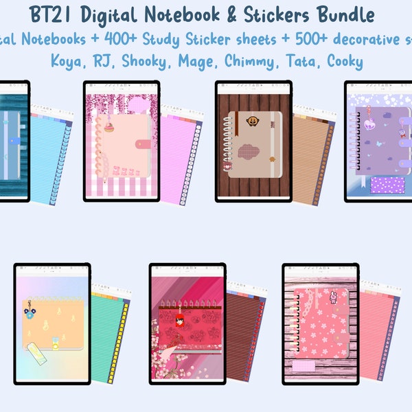 BTS Digital Notebook Bundle, BT21 Inspired, BTS, ARMY, Bangtan Boys, Goodnotes notebook, Ipad Notebook, Digital Stickers sheet, Kawaii, BT21