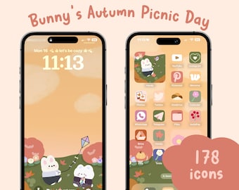 Bunny Autumn Picnic Icon Set: iOS & Android Theme (Digital Download)