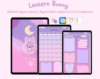 Digitale planner konijnenlantaarn: Kawaii ongedateerde planner voor Goodnotes (Ios- en Android-integratie)