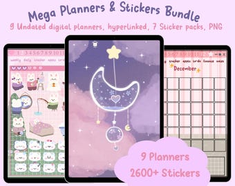 Leuke bundel digitale planner en stickers, Goodnotes-planner, kawaii-png (vooraf bijgesneden)