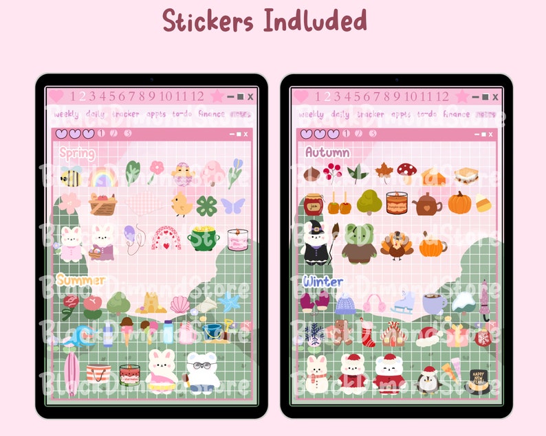 Leuke dagelijkse seizoensstickers, voorgesneden, transparante png's, plannerwidgets, plannerstickers, Goodnotes-stickers, schattige stickers, kawaii afbeelding 4