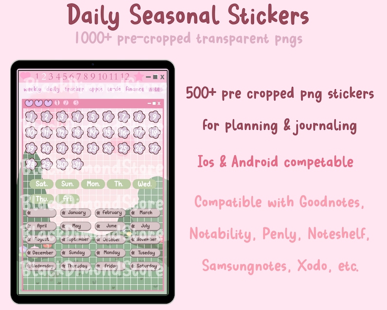 Leuke dagelijkse seizoensstickers, voorgesneden, transparante png's, plannerwidgets, plannerstickers, Goodnotes-stickers, schattige stickers, kawaii afbeelding 2