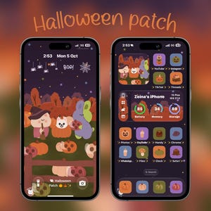 Halloween Patch hand drawn Icons, iOS Android Homescreen Theme, Halloween theme, fall theme (Digital Download)