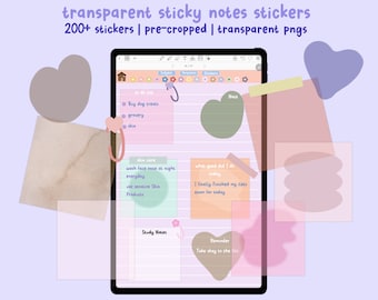 Transparent Sticky Notes Stickers, Pre-Cropped Planner PNGs (228 Total)