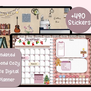 Cute Cozy Cafe, Undatierter digitaler Planer, digitale Aufkleber, Ipad digitaler Planer, Goodnotes-Planer, braun, ästhetischer Planer, Kawaii