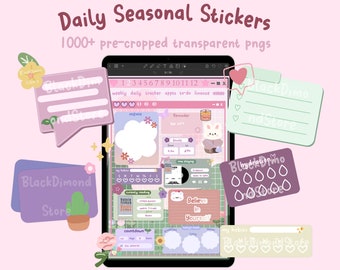 Leuke dagelijkse seizoensstickers, voorgesneden, transparante png's, plannerwidgets, plannerstickers, Goodnotes-stickers, schattige stickers, kawaii