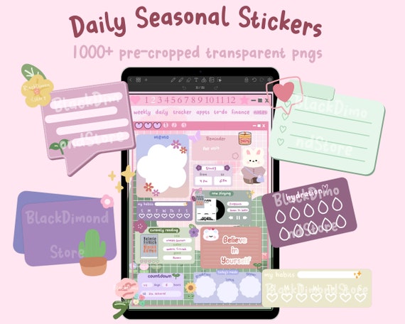 Cute Daily Seasonal stickers, pre-cropped, transparent pngs, planner widgets, planner stickers, goodnotes stickers, cute stickers, kawaii
