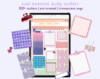 Kawaii Study Stickers, Pre-Cropped Note Taking PNGs (Digital Download)