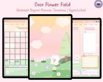 Flower Field Undated Digital Planner, Hyperlinked, Kawaii Digital Planner, Goodnotes Planner, Aesthetic, Sunset Planner, Kawaii,ipad planner