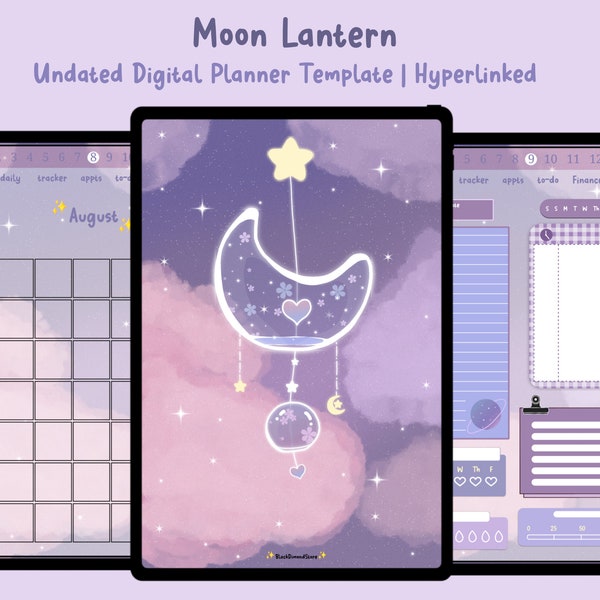 Moon Lantern Undated Digital Planner, Kawaii Digital Planner, Ipad Digital Planner, Goodnotes planner, Bangtan, Aesthetic Planner, Kawaii