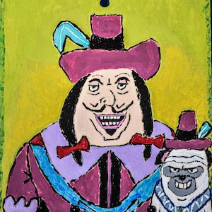 Vintage Disney Pocahontas Ratcliffe Burger King Figure 1995 plus a Painted Picture of Ratcliffe and Percy  by Scott