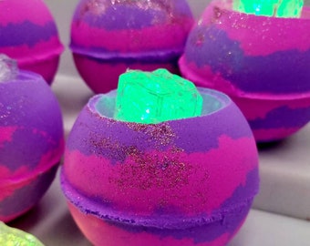 Disco bath bomb extra large handmade with flashing cube light inside