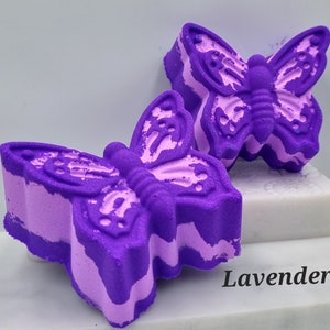 Lavender butterfly bath bombs scented handmade fizzers vegan gift idea