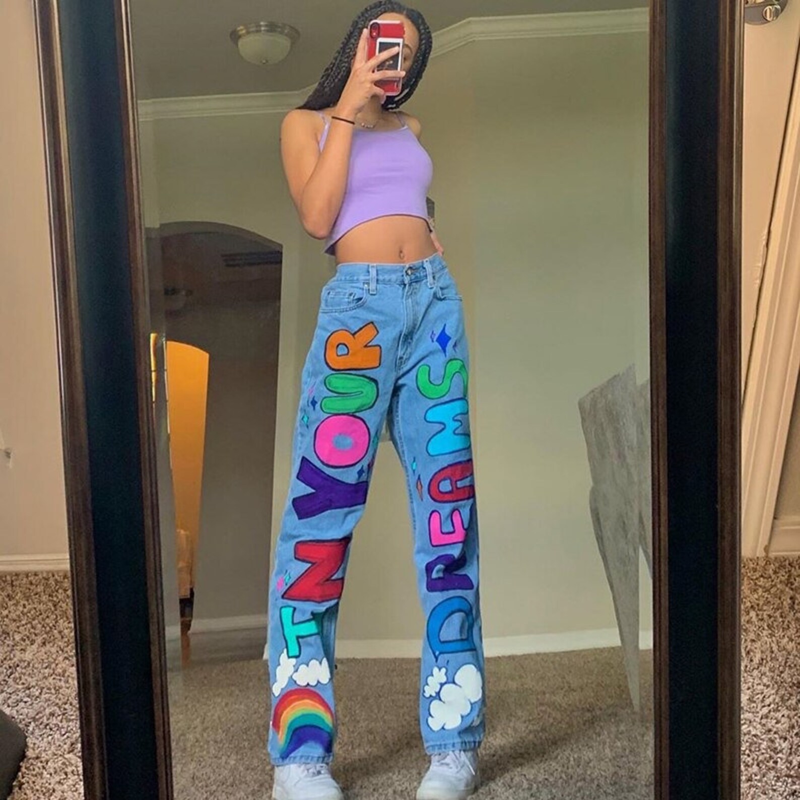 Vintage Y2K Streetwear High Waist Jeans Colorful Print Etsy