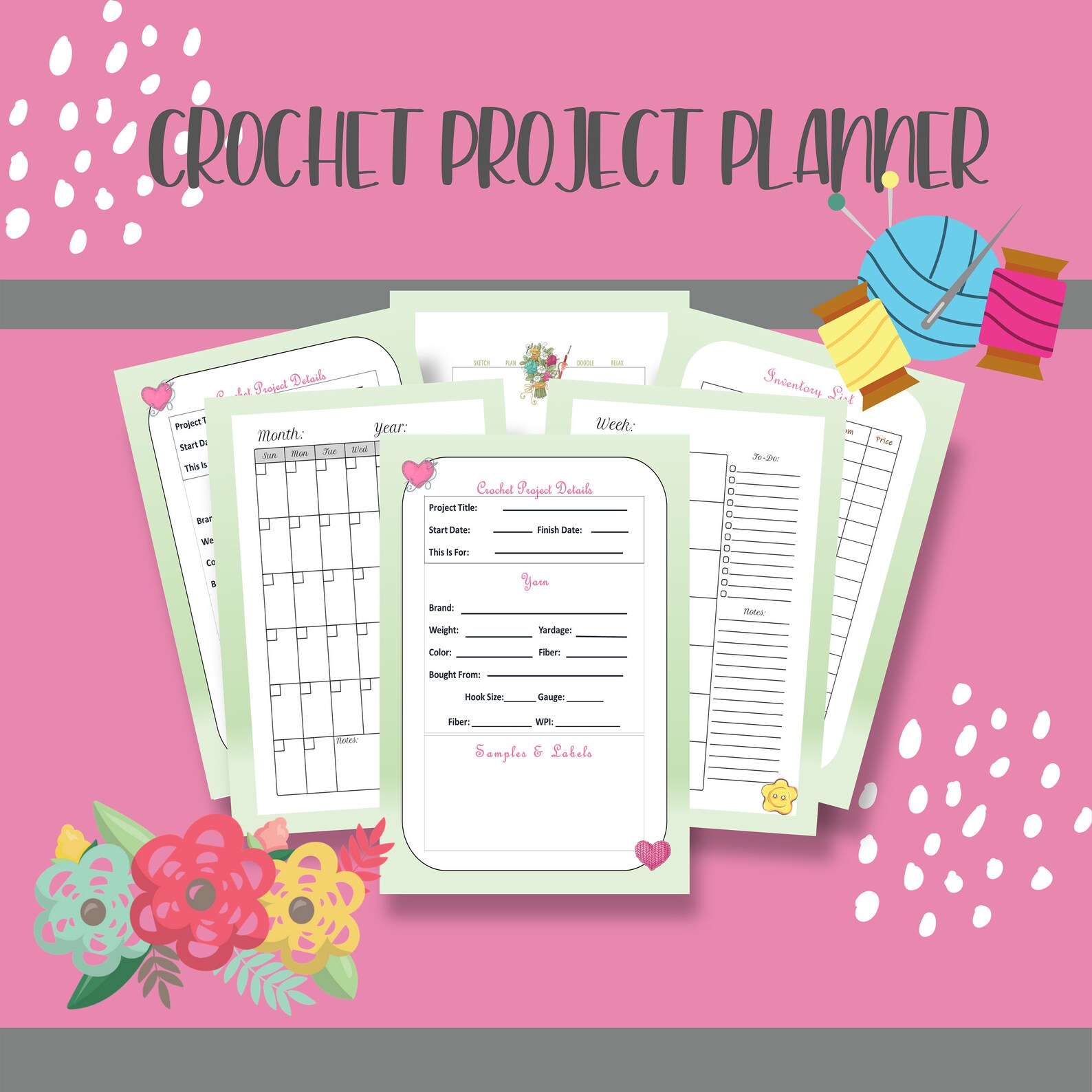 Crochet Project Planner Printable for Project Organizing, Sample