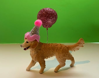Golden retriever dog Cake topper/ decoration includes party hat and baloon!