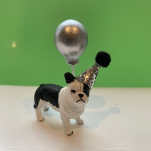 French Bull Dog  Cake topper/ decoration includes party hat and baloon! Frenchie | puppy party | bulldog