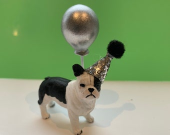 French Bull Dog  Cake topper/ decoration includes party hat and baloon! Frenchie | puppy party | bulldog