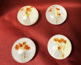 4 Pcs Natural Dry Flower Resin Buttons, Large Real Floral Resin Art Button for Sewing-Blazer/Jacket/Coat/Sweater,