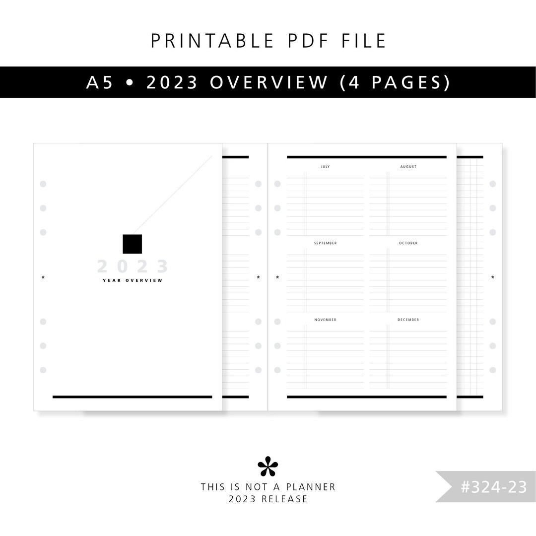 A5 2023 Overview 4 Pages PDF Printable Planner Inserts for Functional