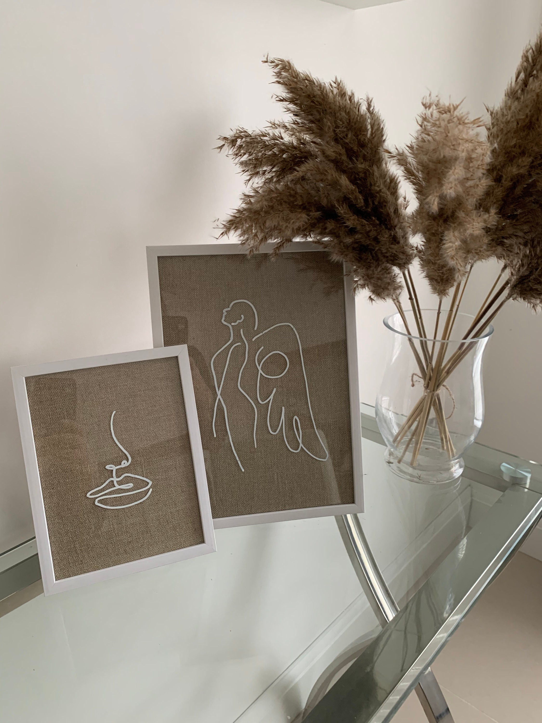 Hessian Line Art Frames Home Decor Wall Art Hanging Etsy