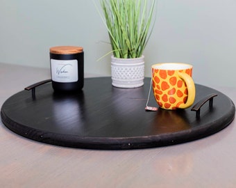 Round Wood Tray / Black Walnut / Circle Coffee Table Ottoman Tray /  Charcuterie Board 
